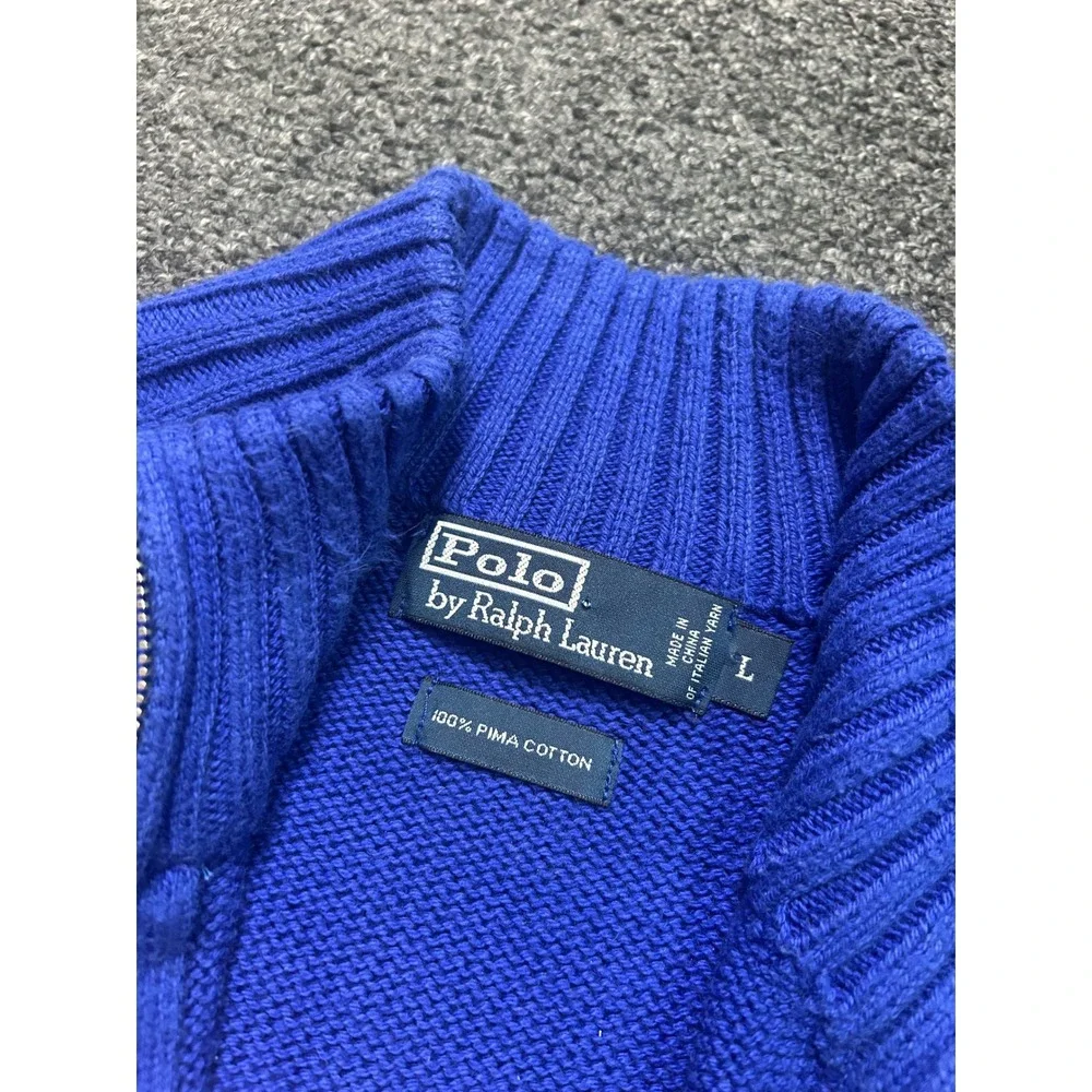 Polo‎ Ralph Lauren 1/4 Zip Sweater Blue Mens Large Pima Cotton Mock Neck Pony